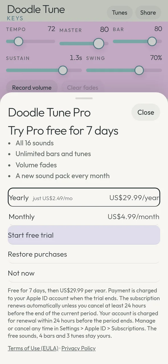 The Doodle Tune Pro screen